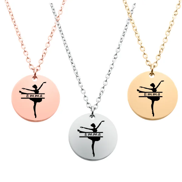 pearl drop necklaces for women -Engraved Ballet Dancer Round Necklace