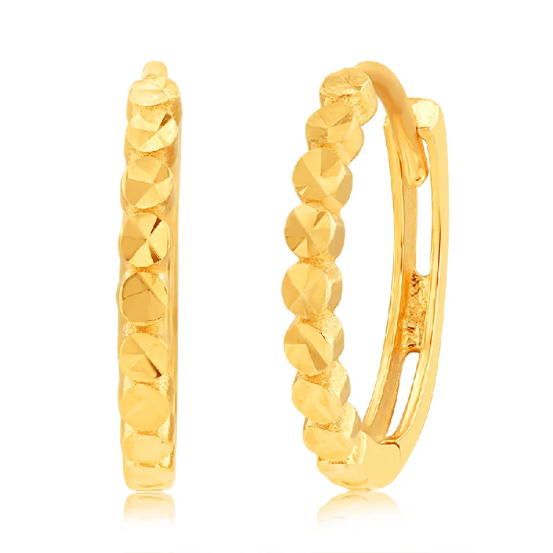 black diamond earrings for women -9ct Yellow Gold Hoop Patterned Earrings