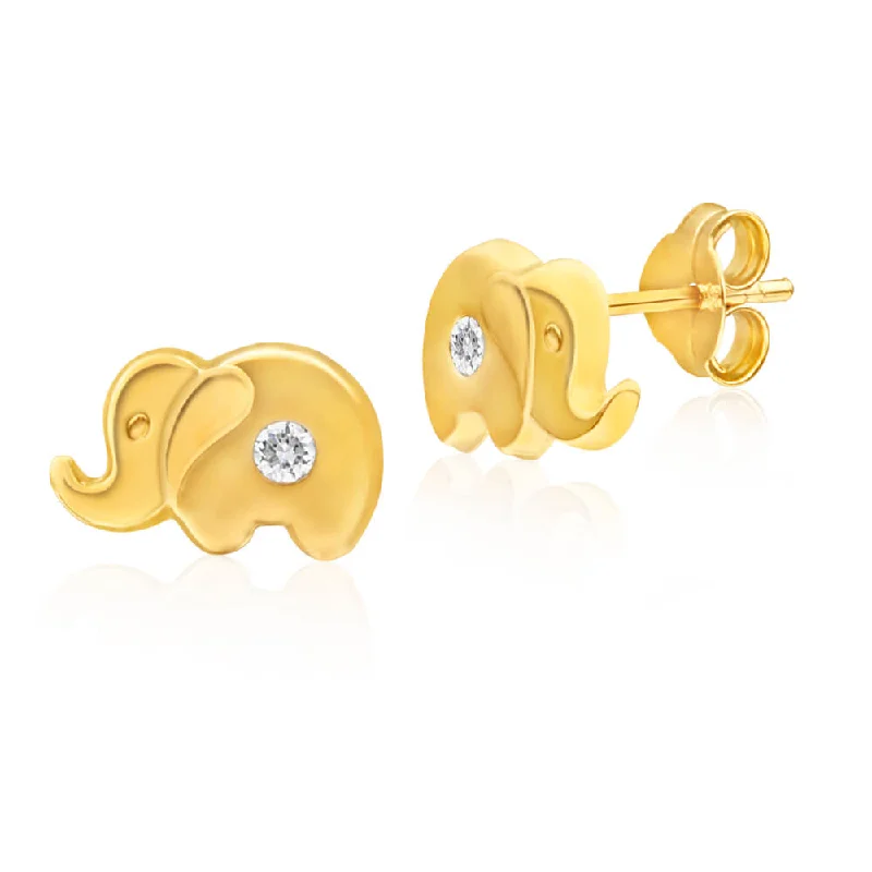 minimal earrings for women -9ct Yellow Gold Cubic Zirconia Elephant Stud Earrings