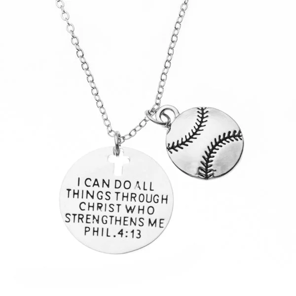 boho necklaces for women -Softball Necklace, Faith I Can Do All Things Through Christ Who Strengthens Me Phil. 4:13