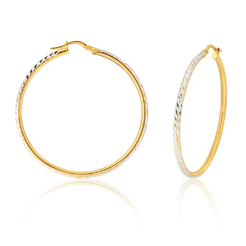 black diamond earrings for women -9ct Yellow Gold Silver Filled 40mm Hoop Earrings with diamond cut feature