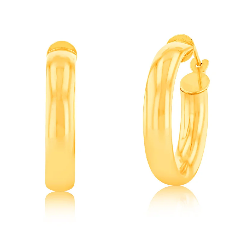 gold-plated earrings for women -9ct Yellow Gold Plain 15mm Hoops Earrings