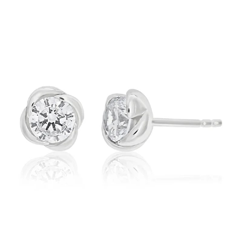 gold stud earrings for women -Sterling Silver Cubic Zirconia Flower Stud Earrings