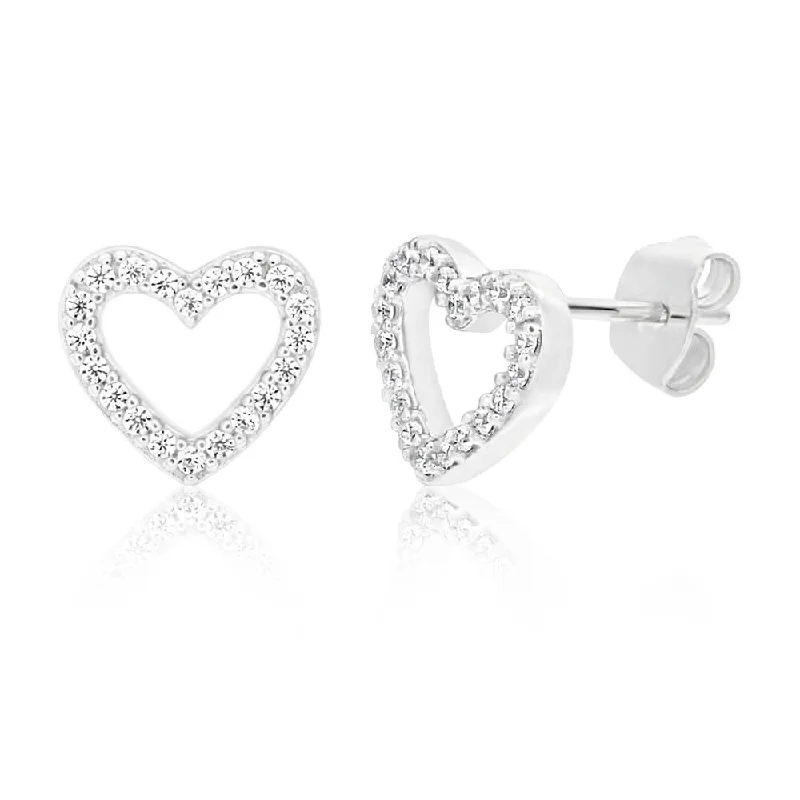 butterfly earrings for women -Sterling Silver Cubic Zirconia Open Heart Stud Earrings