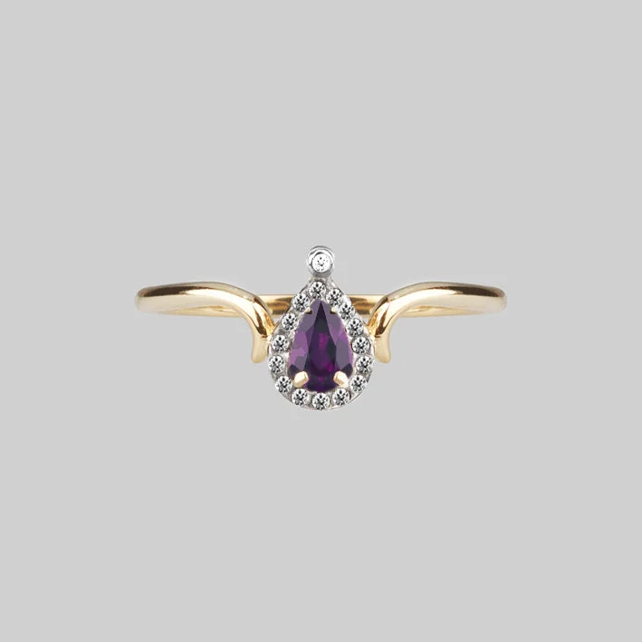 fashion-forward rings for women -MONTAGUE. Amethyst Teardrop Gold Ring