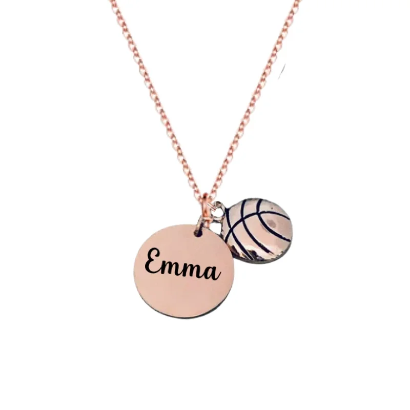 butterfly necklaces for women -Rose Gold Engraved Basketball Necklace