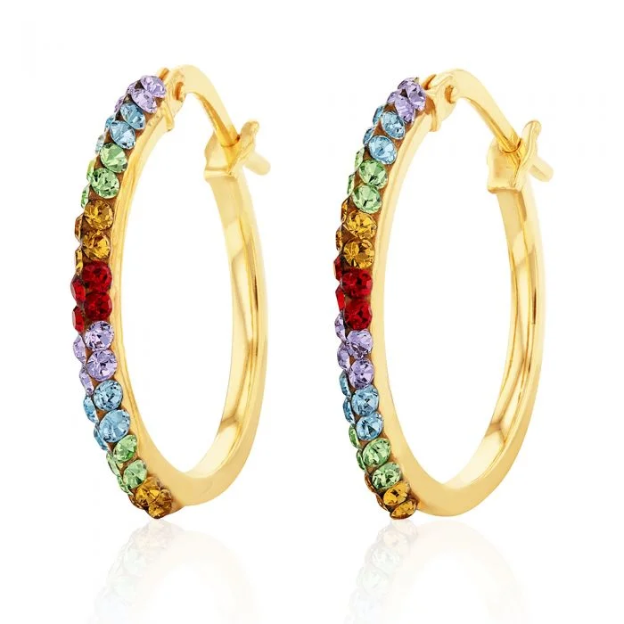 turquoise earrings for women -9ct Silverfilled Yellow Gold Rainbow Multi Colour Crystal 15mm Hoop Earrings