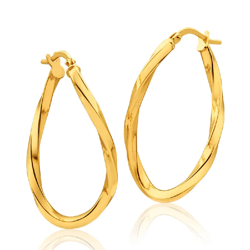 pave diamond earrings for women -9ct Yellow Gold Silver Filled Oval with Twist 30mm Hoop Earrings