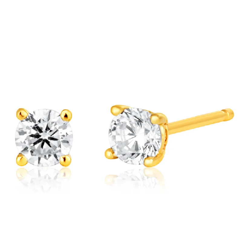 teardrop earrings for women -9ct Yellow Gold 3mm Zirconia Brilliant Cut Stud Earrings