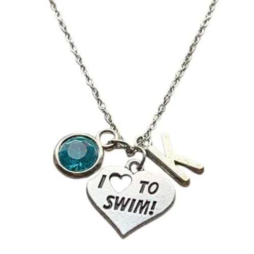 celestial necklaces for women -Personalized Girls Swim Necklace with Birthstone & Letter Charm