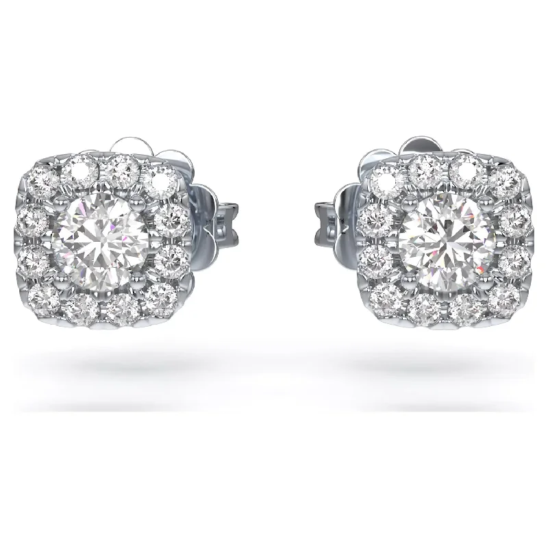 long earrings for women -Swarovski Diamond Essentials Cushion Halo Stud Silver Earrings