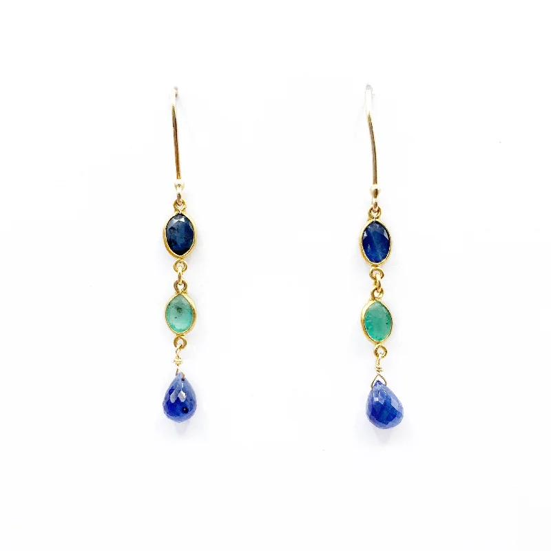 opal earrings for women -Cascade of Emeralds and Sapphires