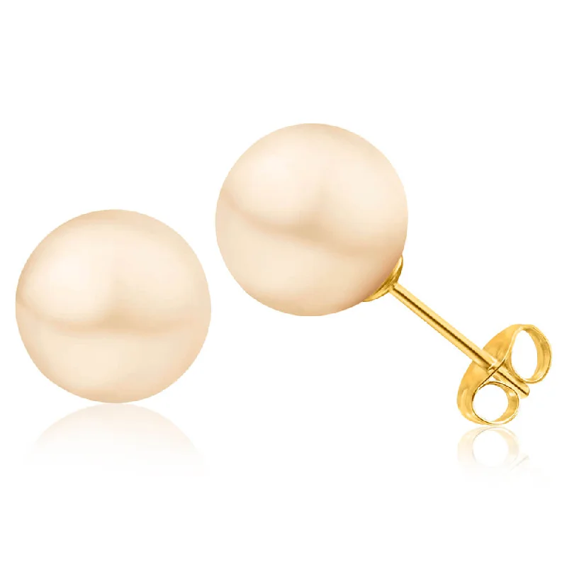 vintage-inspired earrings for women -14ct Yellow Gold 9mm White Freshwater Pearl Stud Earrings