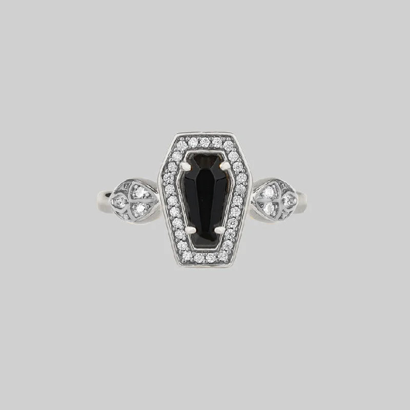 intricate rings for women -MORI. Black Onyx & Crystal Coffin Silver Ring