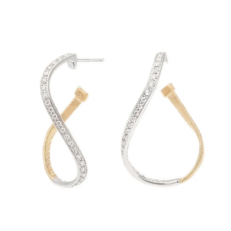 pearl drop earrings for women -Marco Bicego Marrakech 18K Yellow Gold Twisted Irregular Small Hoops with Pave Diamonds