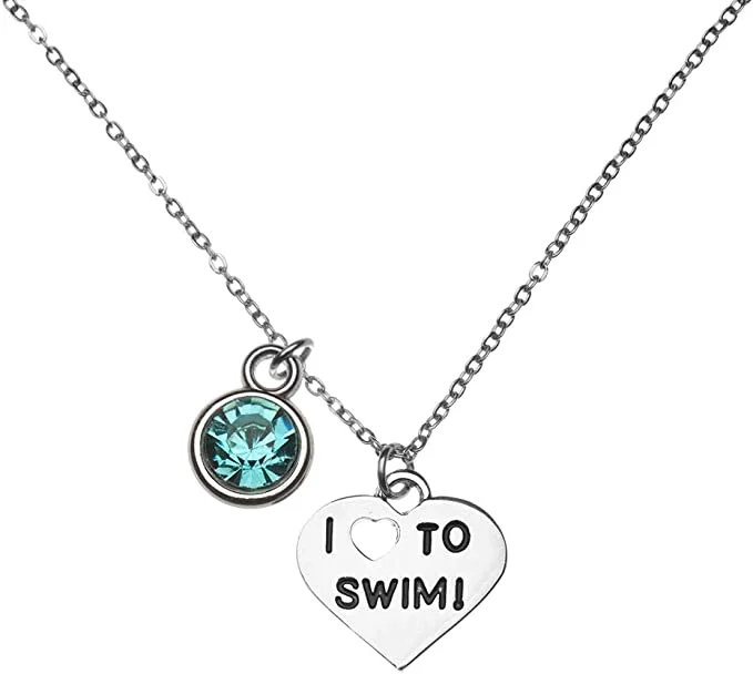 precious stone necklaces for women -I Love to Swim Necklace with Birthstone Charm