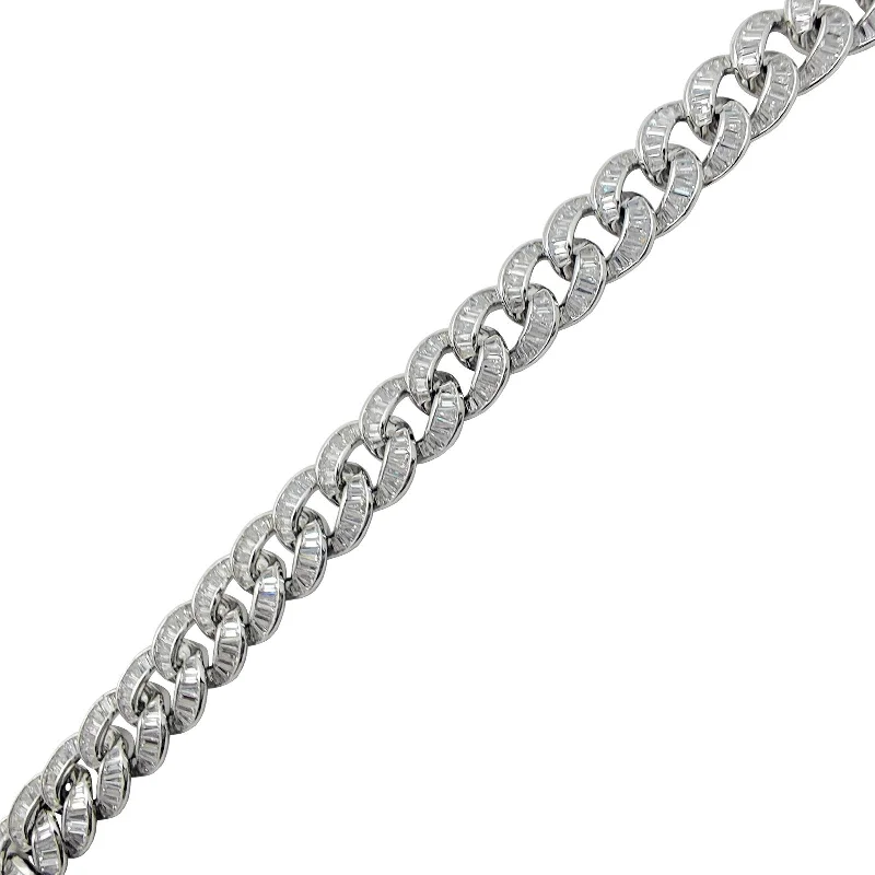 fashion necklaces for women -Baguettes Cuban Chain (Silver)