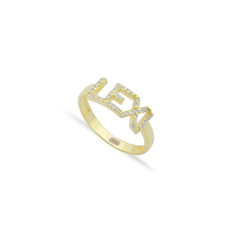 open rings for women -Pavé Block Letter Name Ring