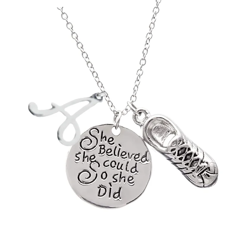 infinity necklaces for women -Personalized Runner She Believed She Could So She Did Charm Necklace