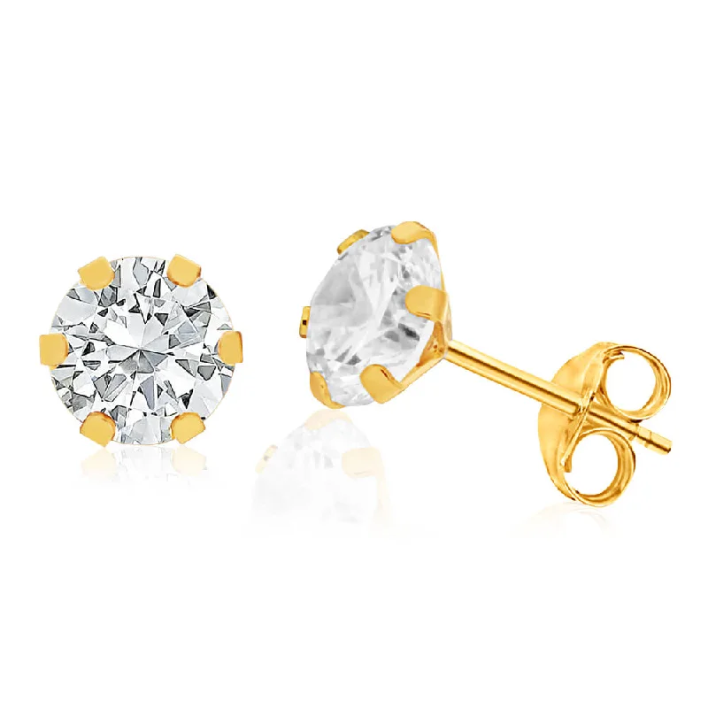 bohemian earrings for women -9ct Yellow Gold Cubic Zirconia 6mm Round Stud Earrings