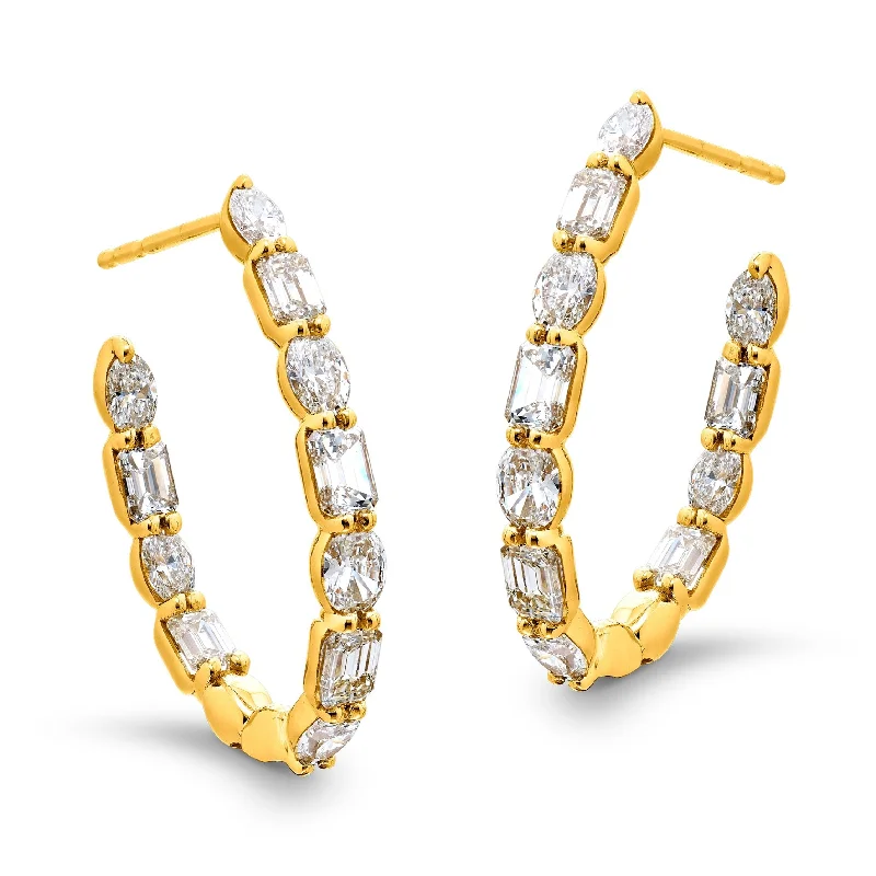 pearl earrings for women -JB Star Diamond Oval Hoop Earrings 18K Yellow Gold