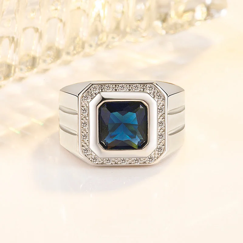 Blue Crystal Ring [White Gold Color]]