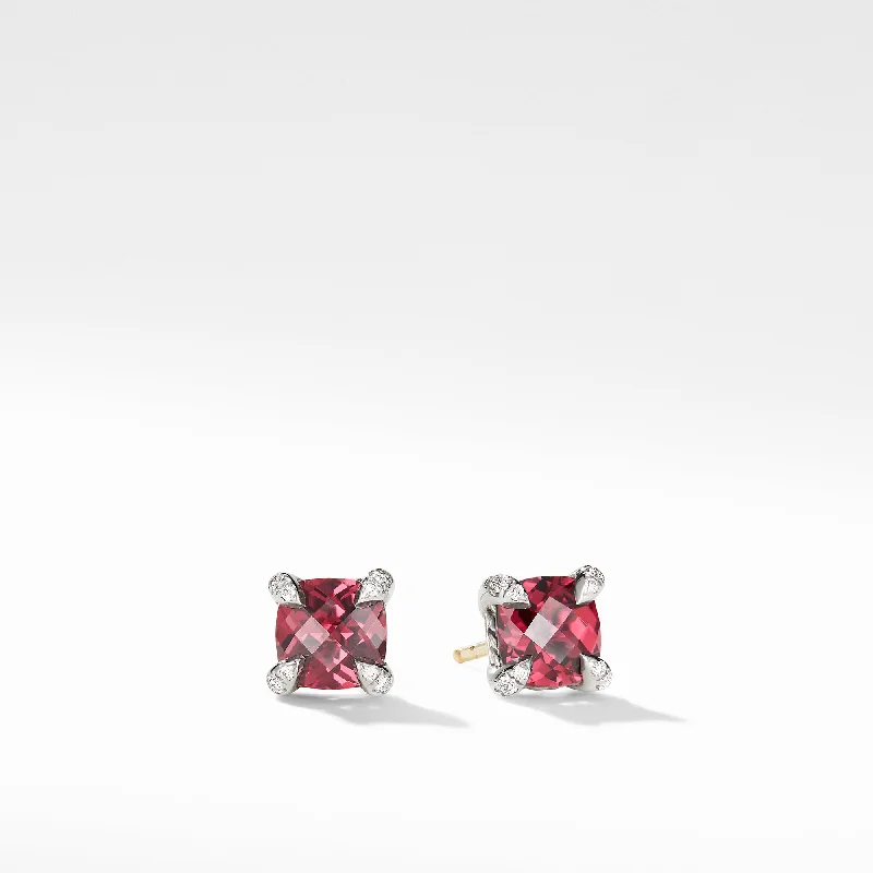 bridal earrings for women -Pre-owned David Yurman Chatelaine 6MM Stud Earrings with Rhodalite Garnet and Diamonds