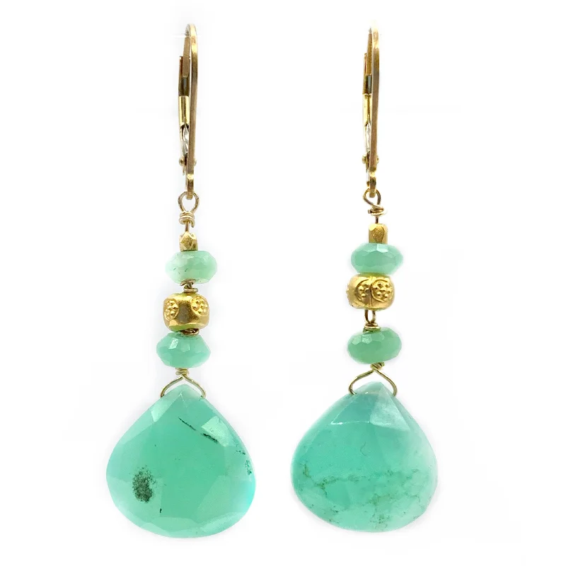 silver earrings for women -Chrysoprase with 14 Karat Yellow Gold Filled Drop Earrings