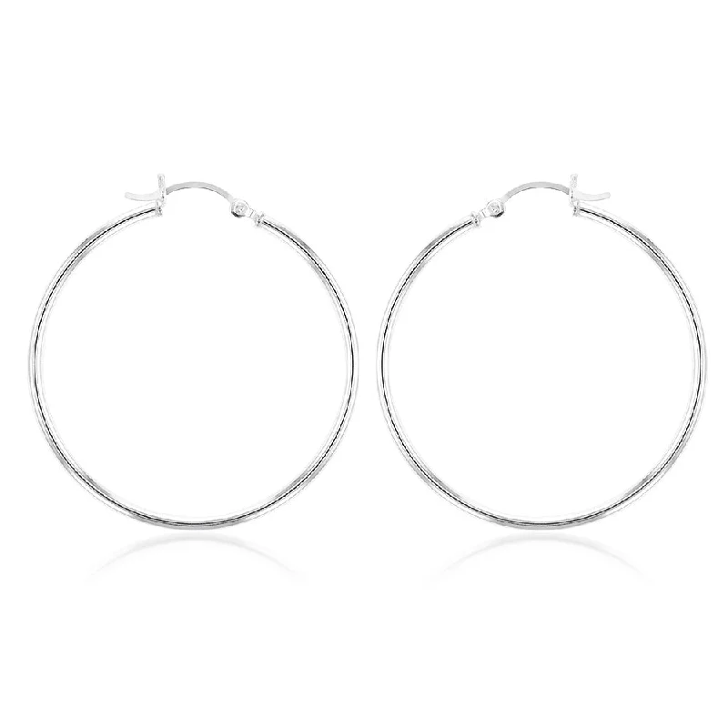 gold stud earrings for women -Sterling Silver Plain Round 40mm Hoop Earrings