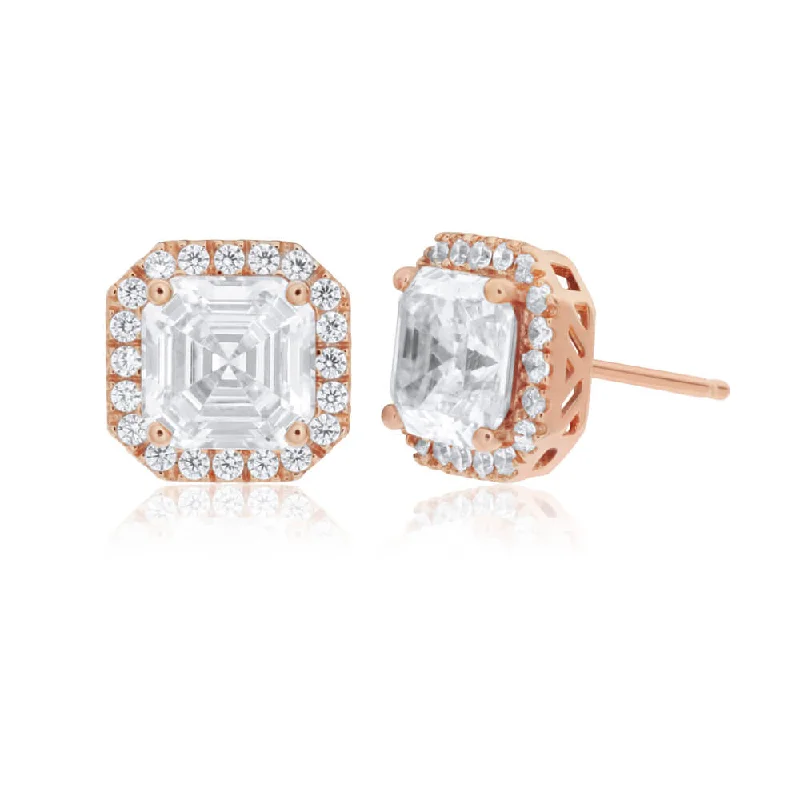 luxury earrings for women -Sterling Silver Rose Gold Plated Cubic Zirconia Stud Earrings