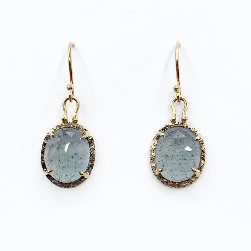 sapphire earrings for women -Moss Aquamarine Dewdrops Captured in Gold