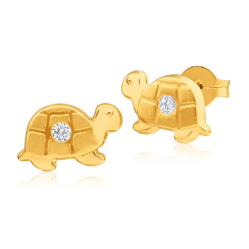 sparkly earrings for women -9ct Yellow Gold Cubic Zirconia Turtle Stud Earrings