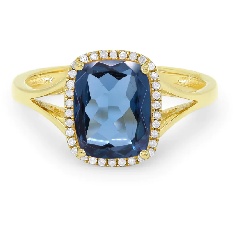 sapphire and diamond rings for women -14K Yellow Gold Cushion Gemstone Split Shank Ring