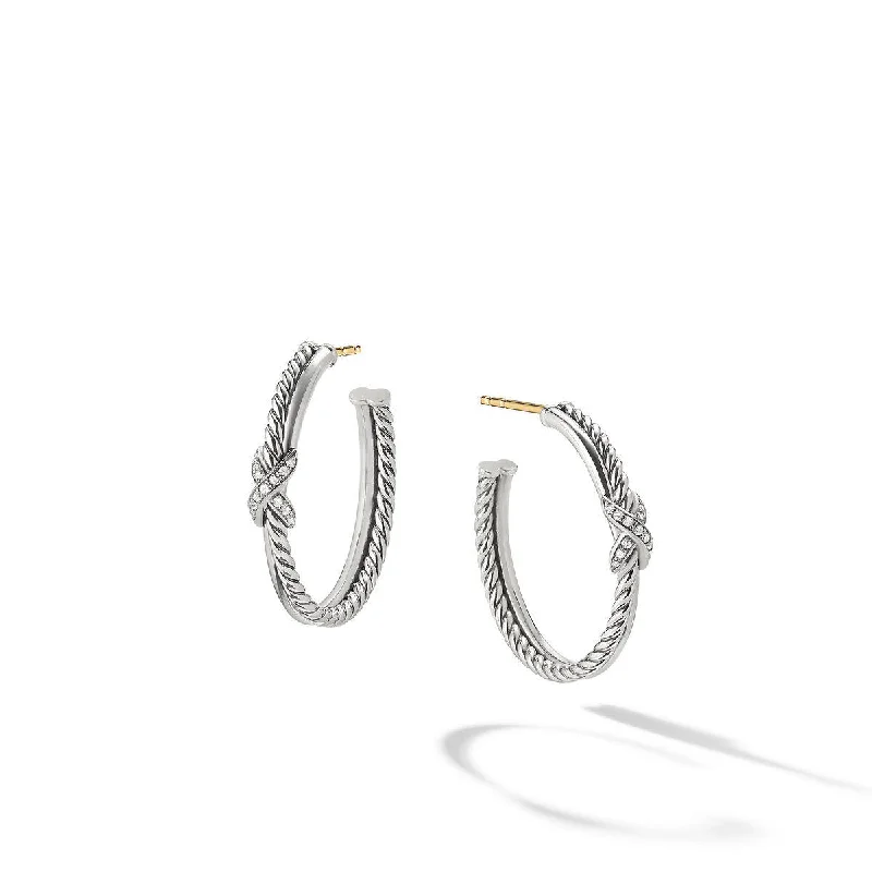 teardrop earrings for women -Pre-owned David Yurman Petite X Hoop Earrings with Pave Diamonds