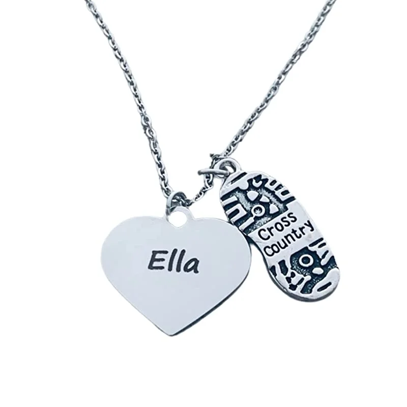 heart-shaped necklaces for women -Personalized Cross Country Engraved Necklace