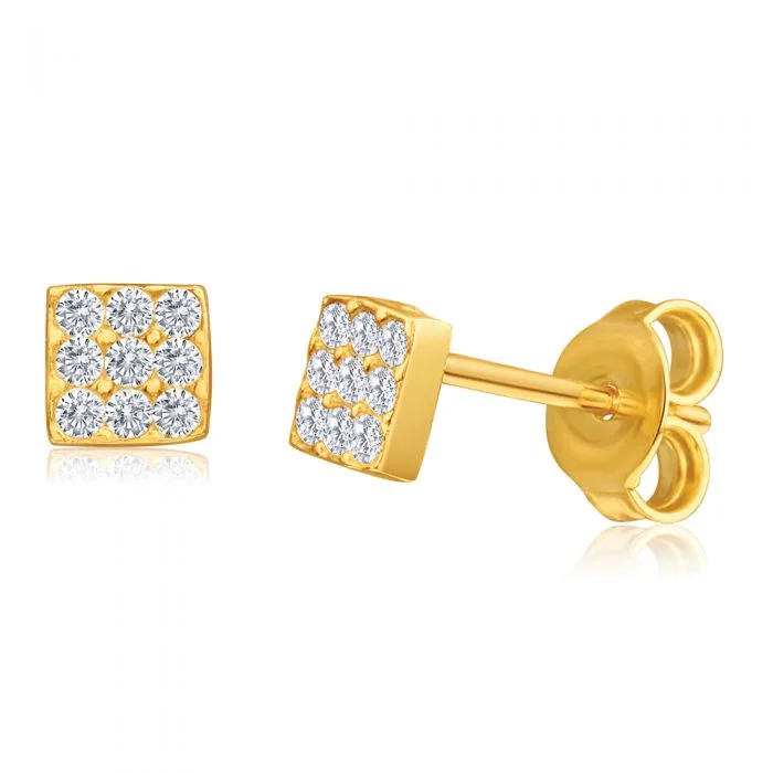 long dangly earrings for women -9ct Yellow Gold Silver Filled Cubic Zirconia Square Shape Stud Earrings