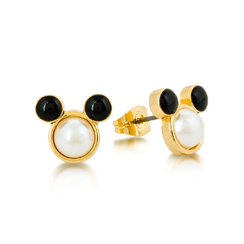 silver stud earrings for women -DISNEY Mickey Mouse Simulated Pearl and Black Crystal Stud Earrings