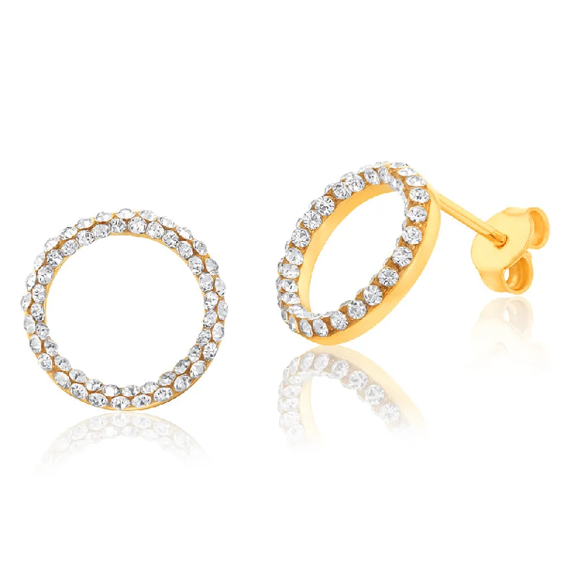 elegant earrings for women -9ct Yellow Gold Silverfilled Crystal Open Circle Earrings