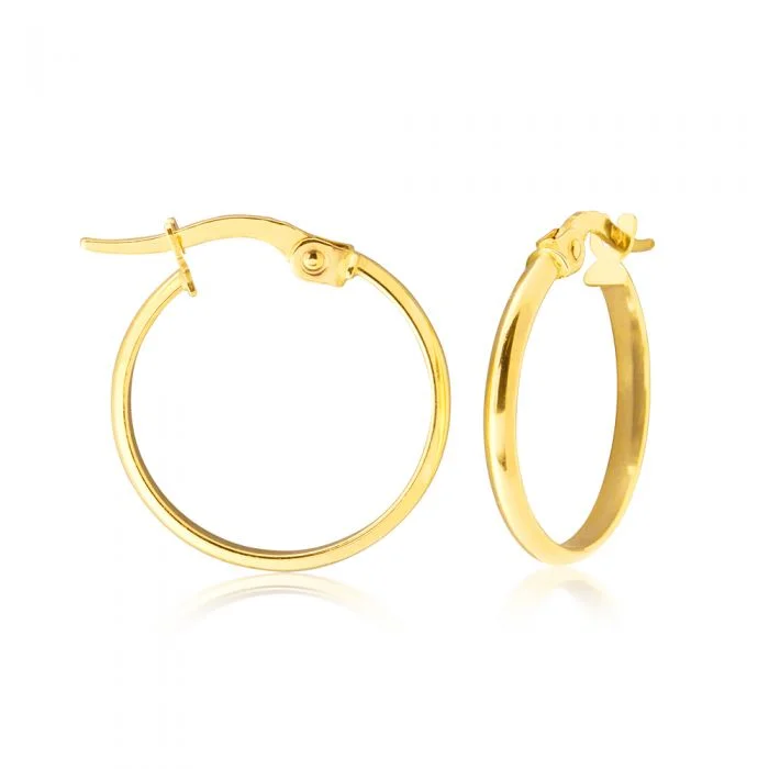 fancy earrings for women -9ct Yellow Gold 15mm Plain Hoop Earrings