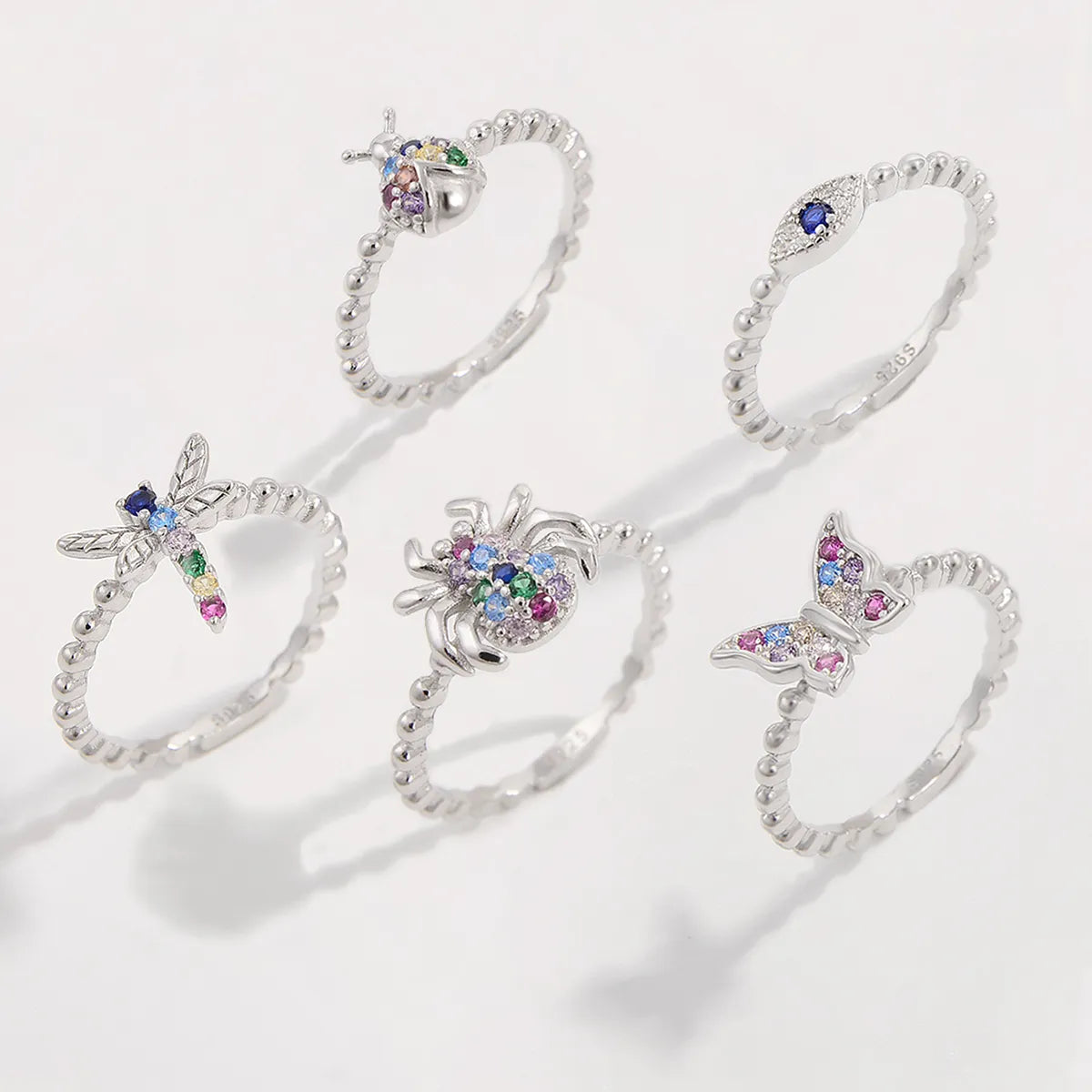 aquamarine rings for women -Sterling Silver White Gold Plated Princess Sweet Inlay Beetles Dragonfly Butterfly Zircon Rings