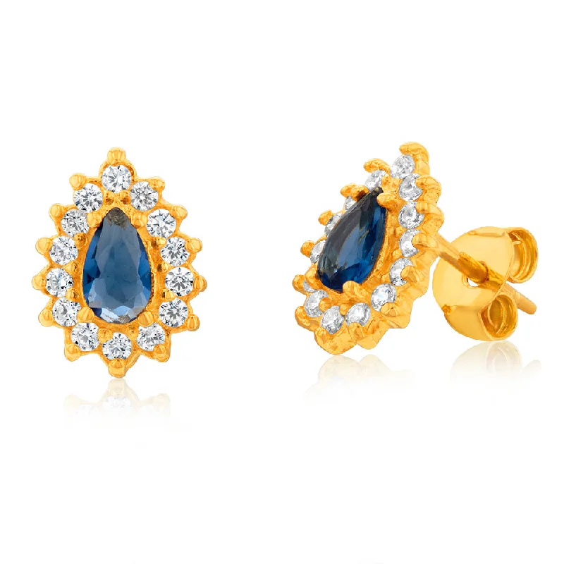 star earrings for women -Gold Plated Sterling Silver Created Sapphire White Cubic Zirconia Studs Earrings