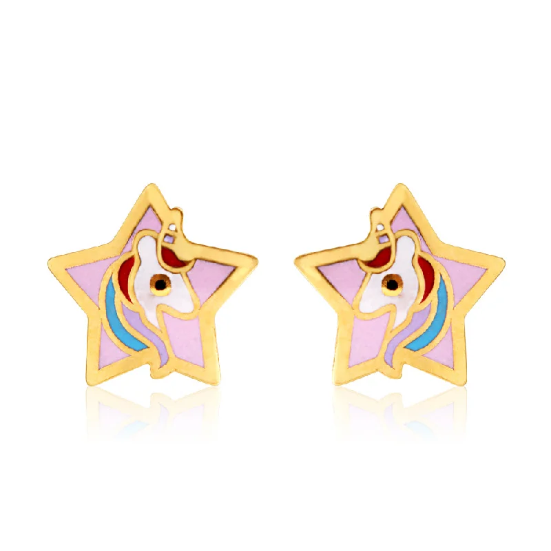 elegant earrings for women -9ct Yellow Gold Lacquerized Star Stud Earrings