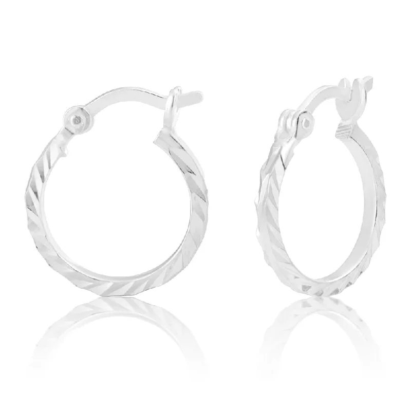 pearl earrings for women -Sterling Silver 15mm Dicut Hoop Earrings