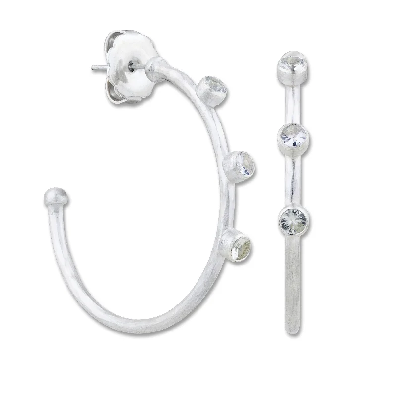 statement earrings for women -Lika Behar Silver 30mm Hoop Earrings with White Sapphires