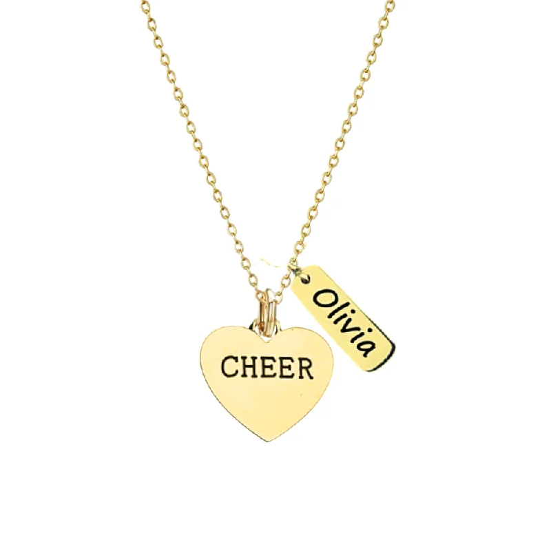 layered gold necklaces for women -Personalized Engraved Cheer Name Tag Necklace-Pick Style