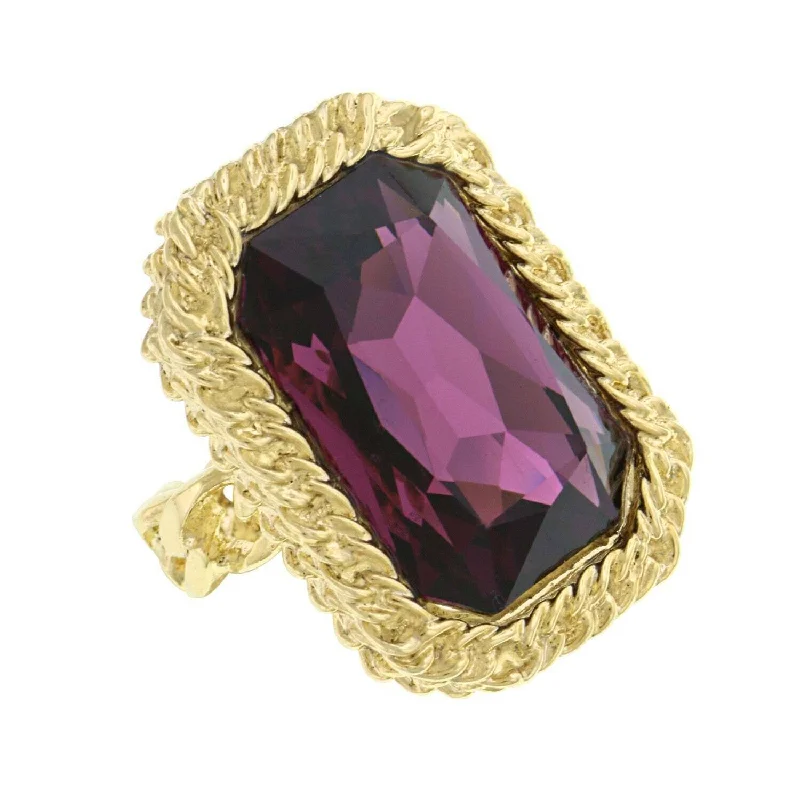 silver plated rings for women -1928 Jewelry Octagon Amethyst Purple Austrian Crystal Link Chain Ring