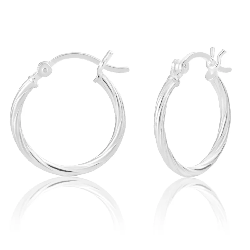 geometric gold earrings for women -Sterling Silver 20mm Twist Hoop Earrings