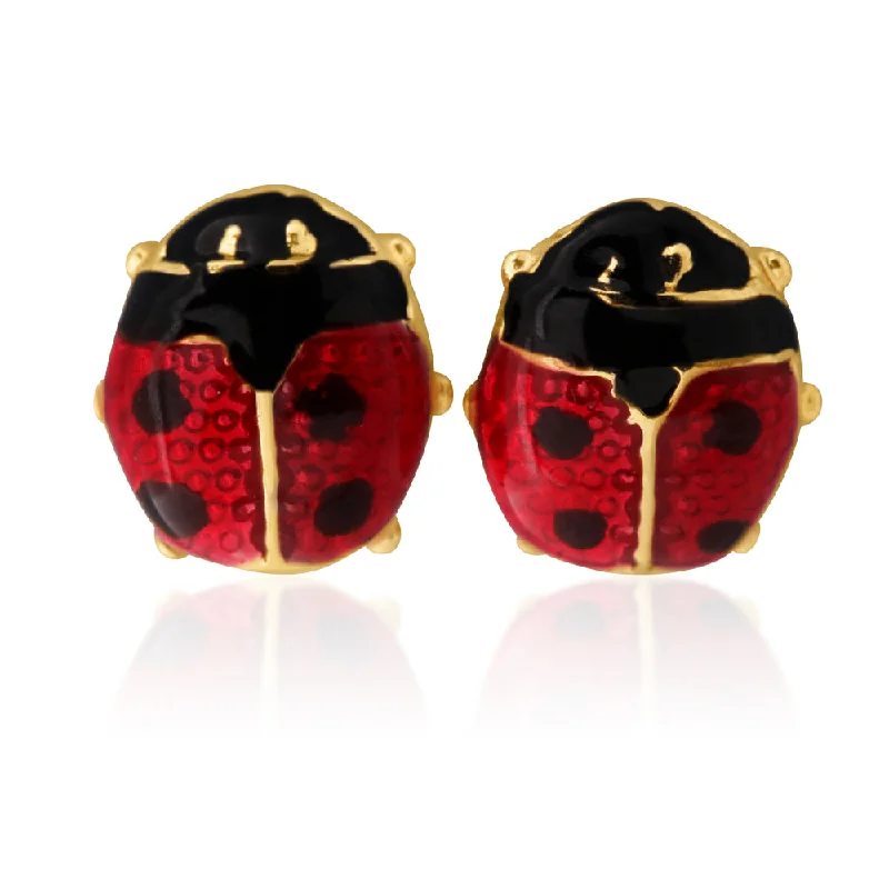 tassel earrings for women -9ct Yellow Gold Ladybug Enamel Stud Earrings