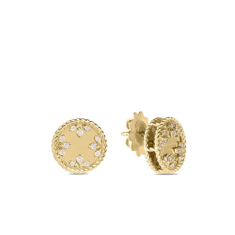 vintage earrings for women -Roberto Coin 18K Yellow Gold Colored Medallions Small Diamond Studs Earrings