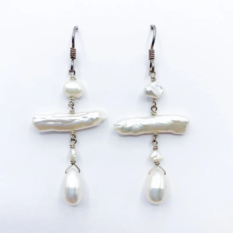 sparkly earrings for women -Sterling Sliver and Pearl  Drop Earrings